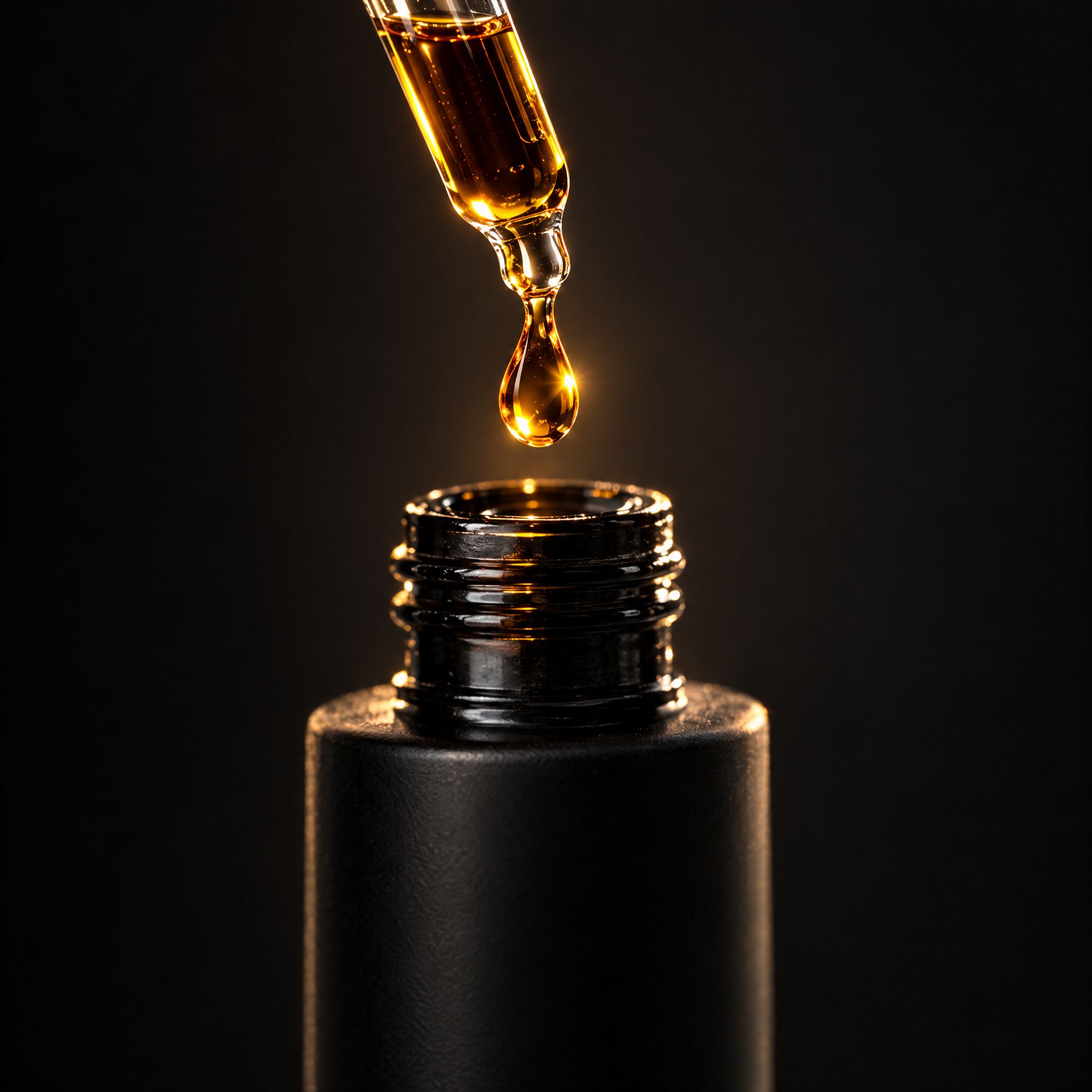 A drop of Root to Tip oil falling from the dropper